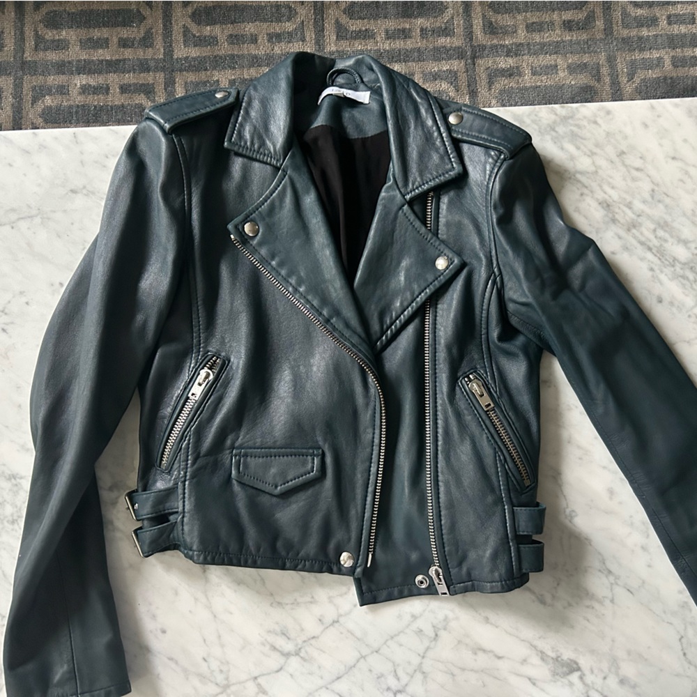 IRO Ashville leather jacket size 38 slate blue gray